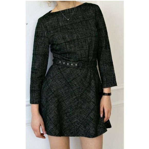 Zara Tweed Belted Fit & Flare Cropped Sleeve Mini Short Dress, Forest Green, Med - Picture 5 of 15